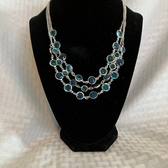Gloria Vanderbilt Jewelry - NWT Shades of Blue Gems Triple Strand Silver Necklace Gloria Vanderbilt